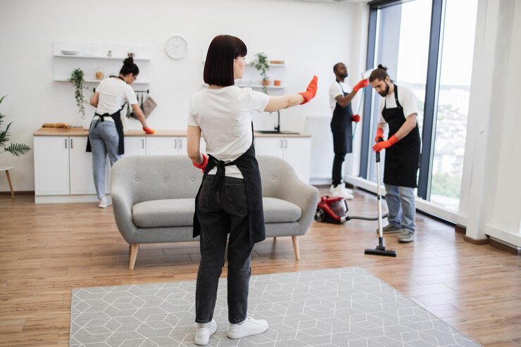 "Professional cleaning team providing office cleaning service in Orlando, ensuring a spotless and sanitized workspace."