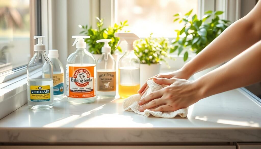 Natural pet-safe cleaners in use