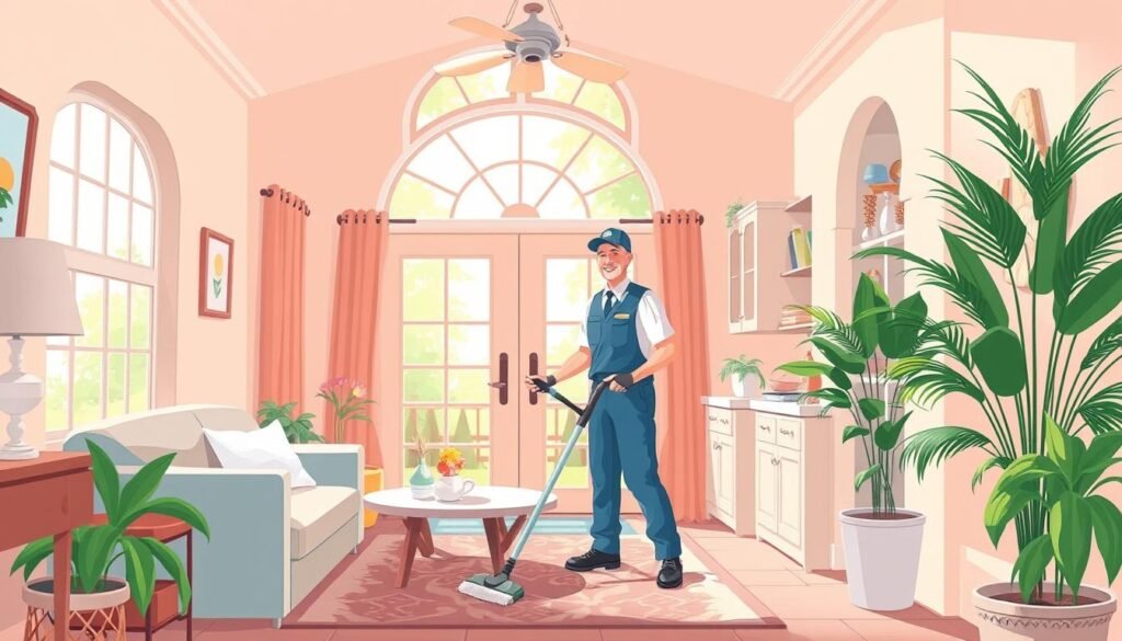 Image of a professional cleaner in uniform cleaning a house in Central Florida