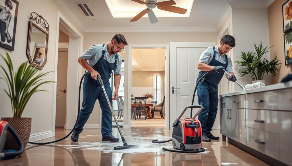 Image of professional house cleaners Orlando in action, cleaning various surfaces with specialized equipment.