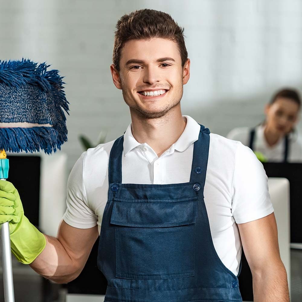 "Residential Cleaning Orlando: Mark, experienced team member, vacuuming carpets in a residential home."